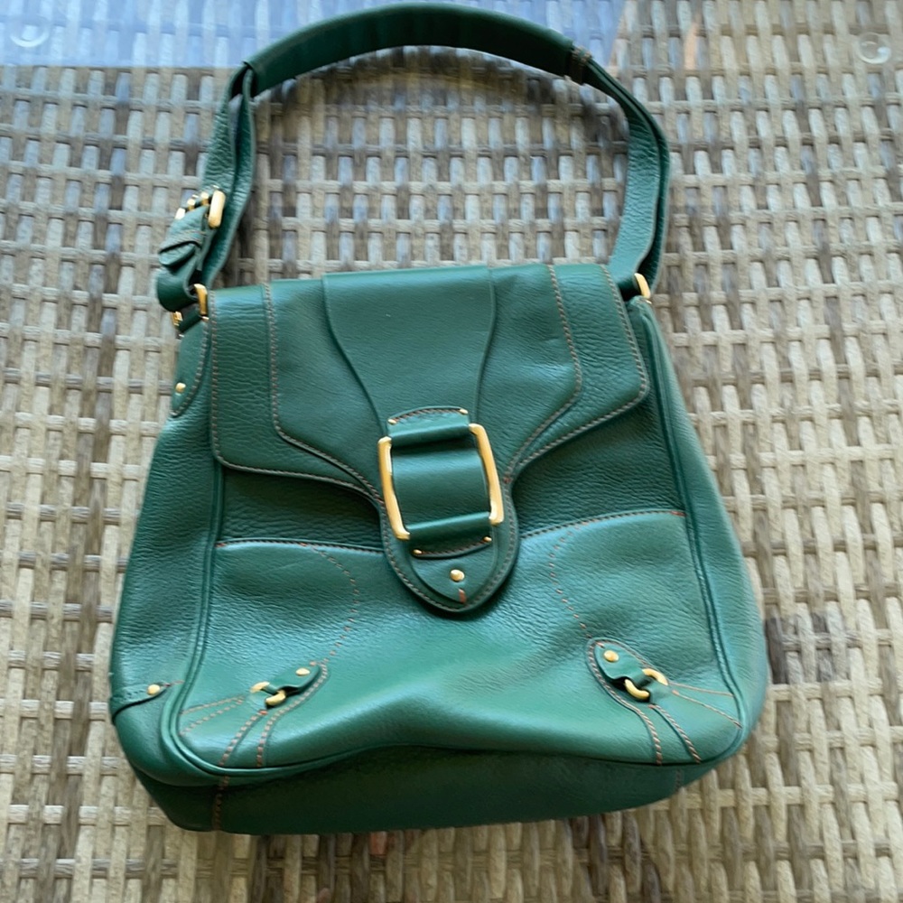 Cole Haan Deep Teal Leather Flap Shoulder Bag.